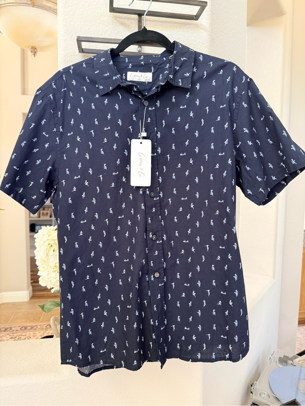 Cotton Co Short-Sleeve Button-Up with Hawaiian Micro Print